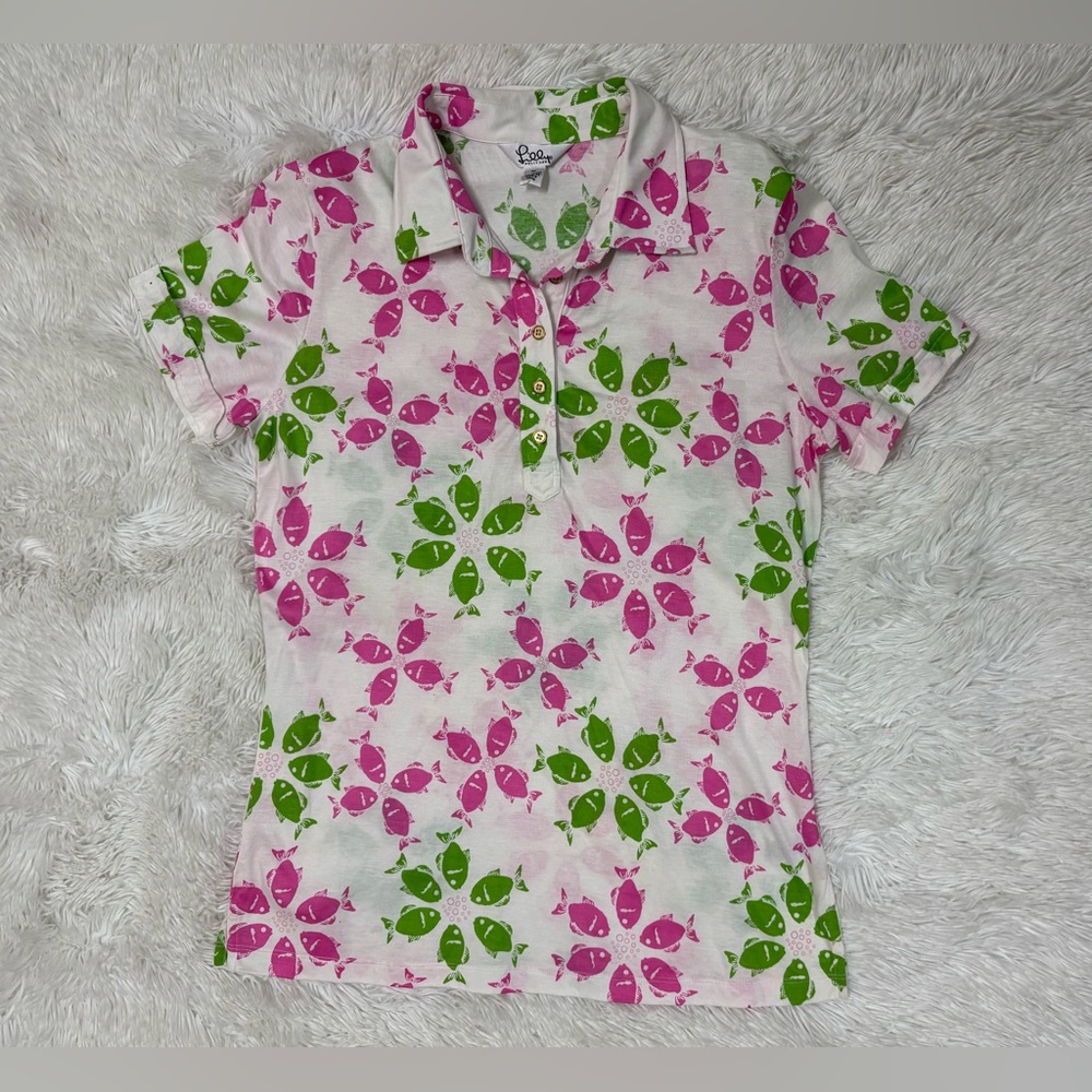 Lilly Pulitzer Pink and Green Fish Print Shirt